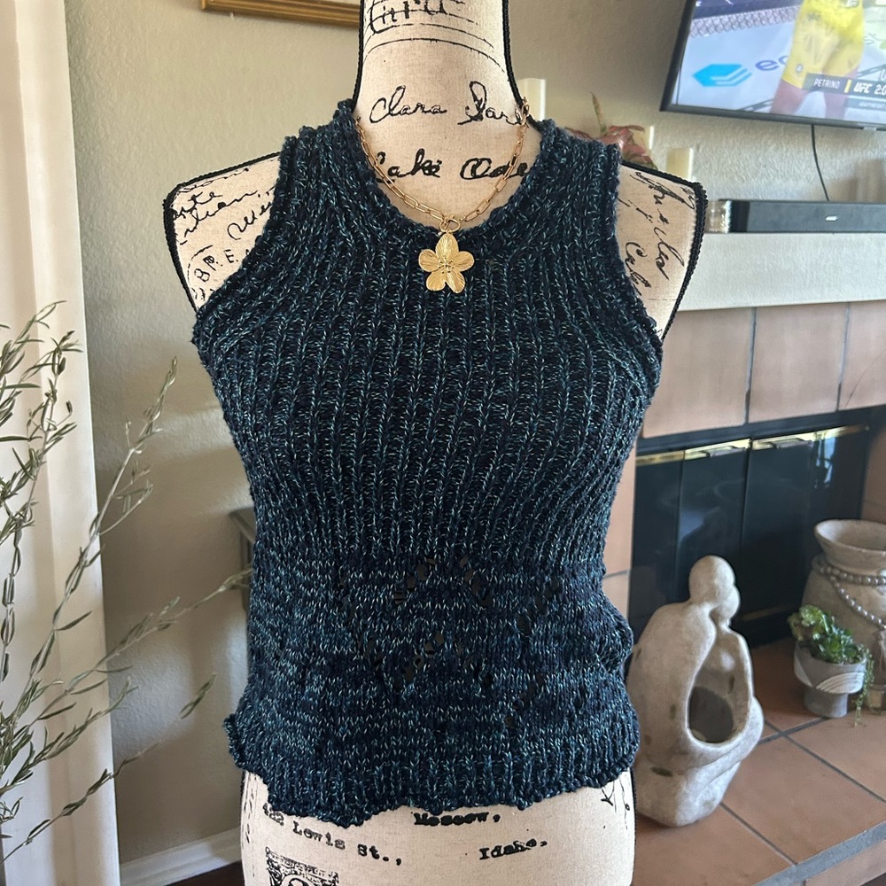 Anthropologie Navy Knit Tank Top